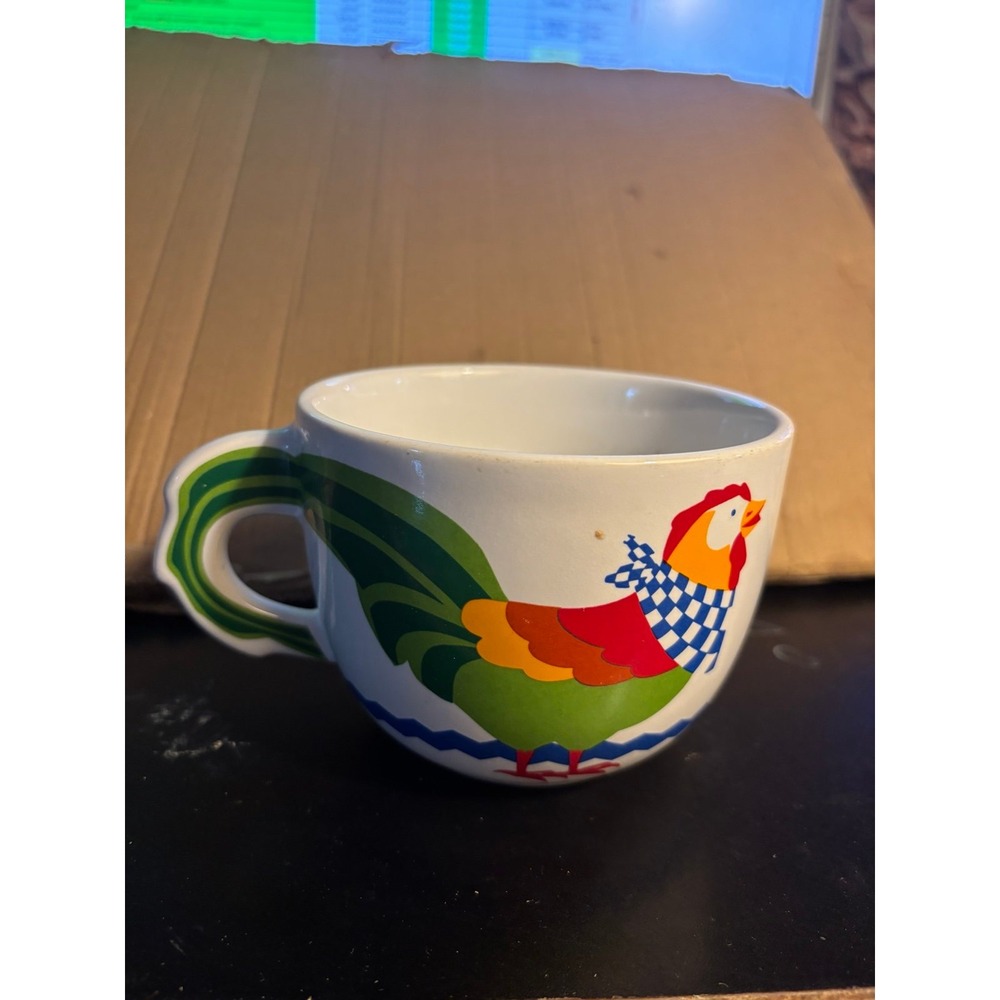 VTG Chicken Soup Mug Coffee Cup Ceramic Bowl 16 oz Farmhouse Rooster Hen